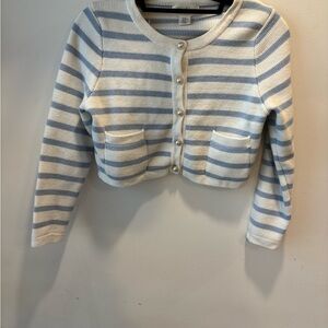 Striped Cropped Cardigan with faux Pearl Buttons